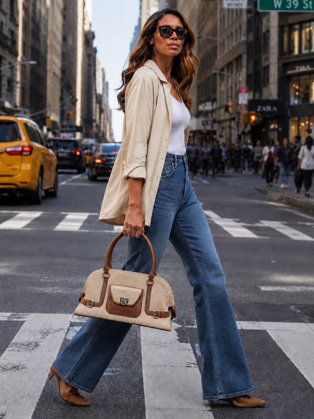Salvatore Ferragamo Gancini Canvas & Leather Satchel Handbag Beige Brown Italy - Picture 3 of 15